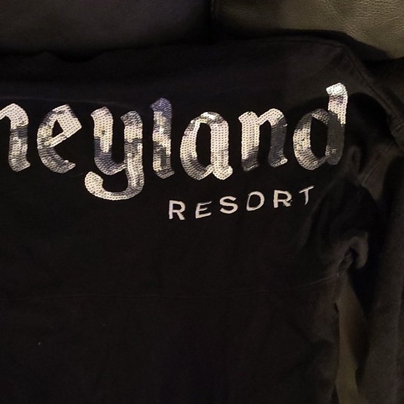 Disneyland Unisex XS Silver Sequin Black Disney Spirit Jersey Long Sleeve Cotton - Picture 5 of 5